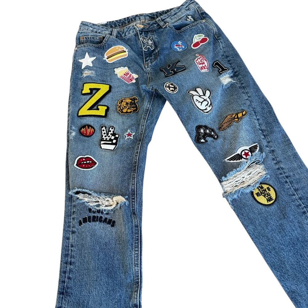 ZOE KARSSEN Janis Washed Patches Up Distressed Women's Denim Jeans Size 26